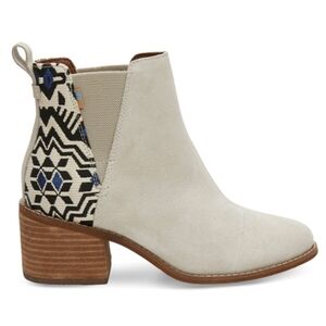 TOMS Esme Suede Metallic Embroidered Jacquard Aztec Print Chelsea Boots, 8